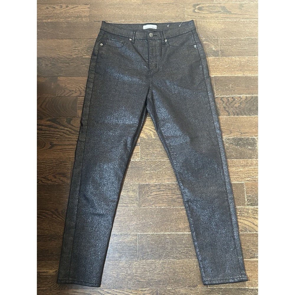 Loft Shimmer High Rise Skinny Black Jeans with Silver Sparkle-29/8